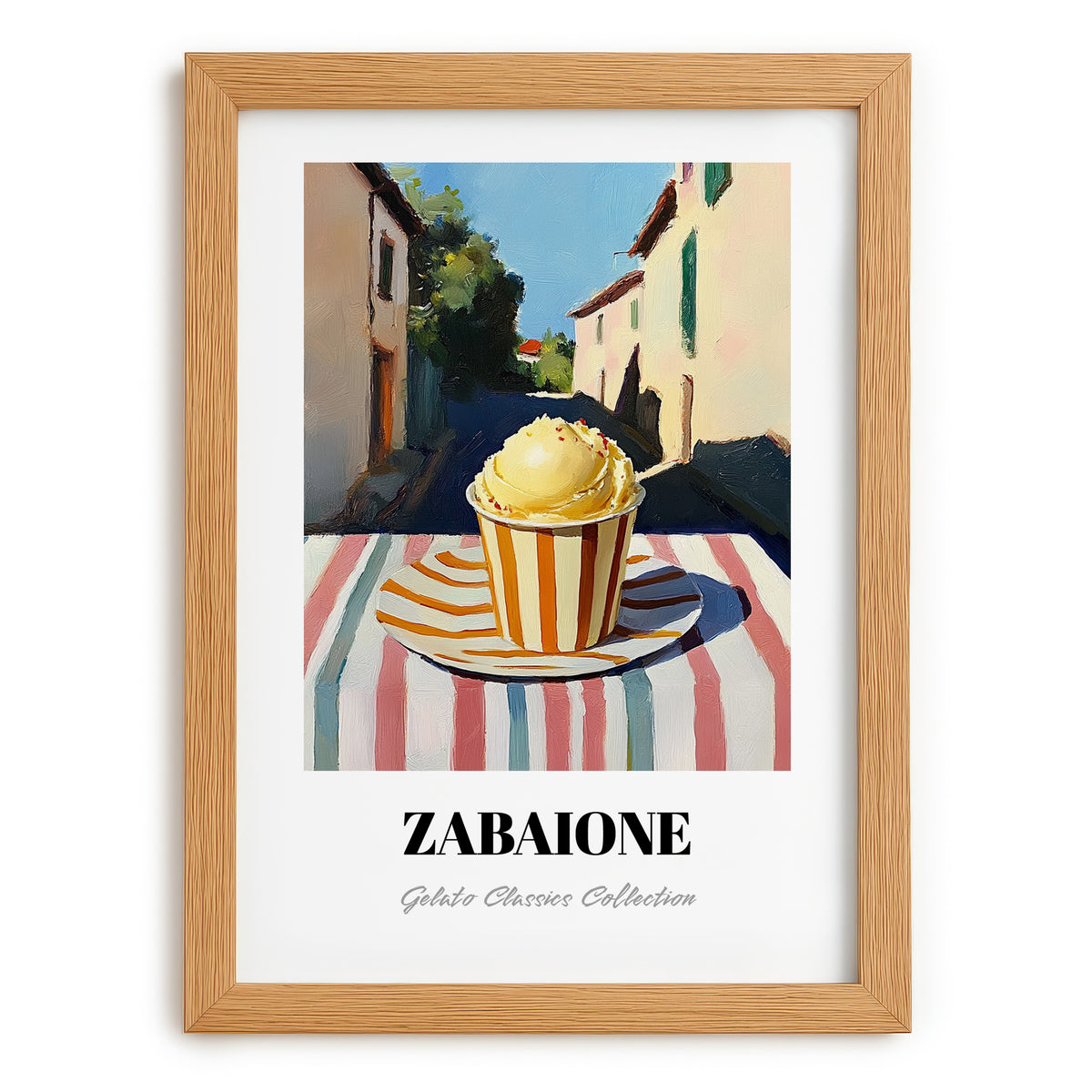 Gelato Zabaione – Italian Street Café Scene, Gelato Painting, set in oak frame