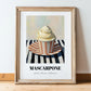 Mascarpone – on Striped Tablecloth, Gelato Still Life, in wooden frame leaning on the floor
