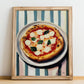Napoletana – on Striped Tablecloth, Pizza Art, no-text version framed in wood