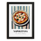 Napoletana – on Striped Tablecloth, Pizza Art, in sleek black frame