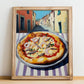 Pizza Siciliana – Italian Street Café Scene, Pizza Painting, no-text version framed in wood