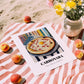 Pizza Carbonara – Italian Urban Café Scene, Pizza Illustration, unframed on coastal sand