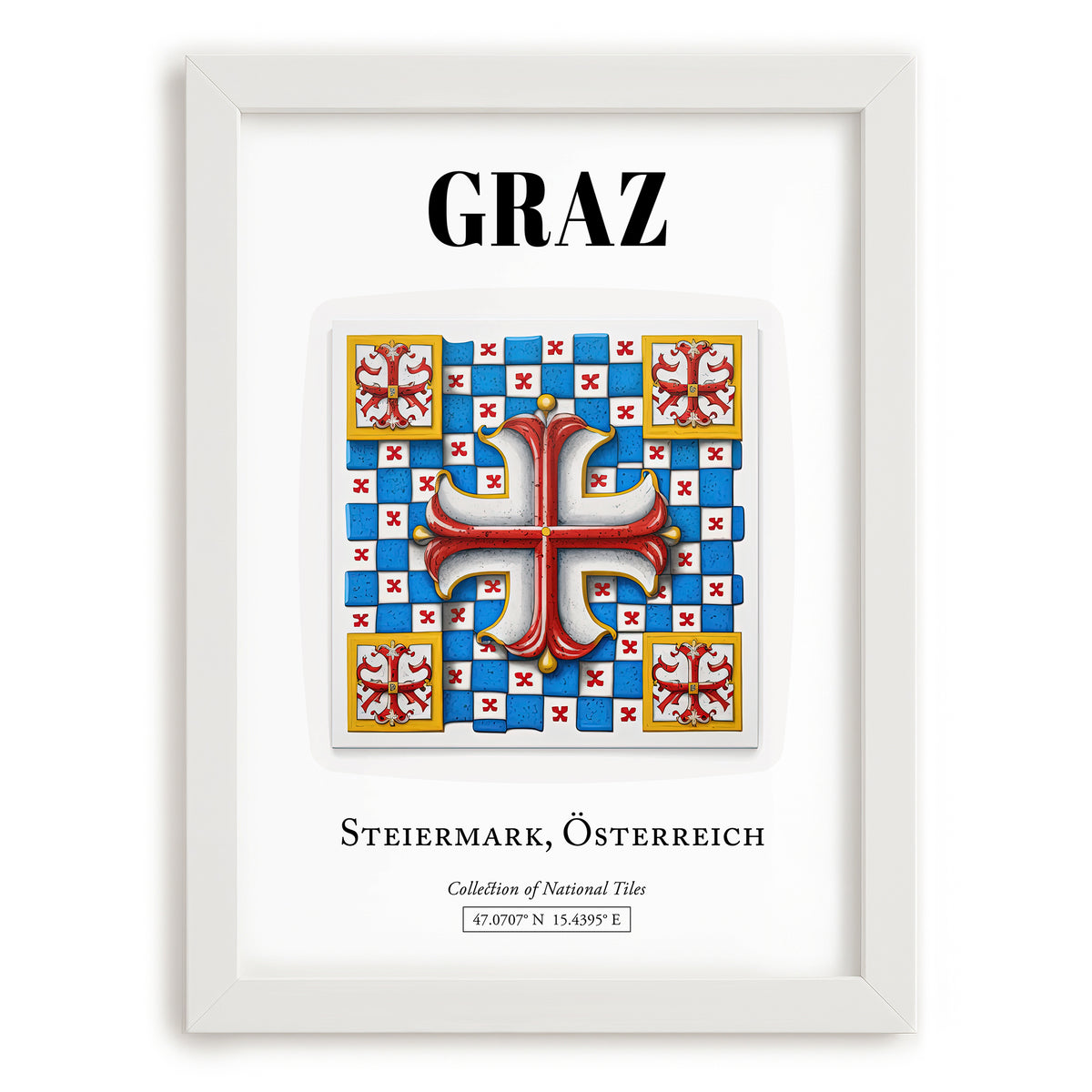 Graz, Austria – Travel Poster, placed in minimal white frame