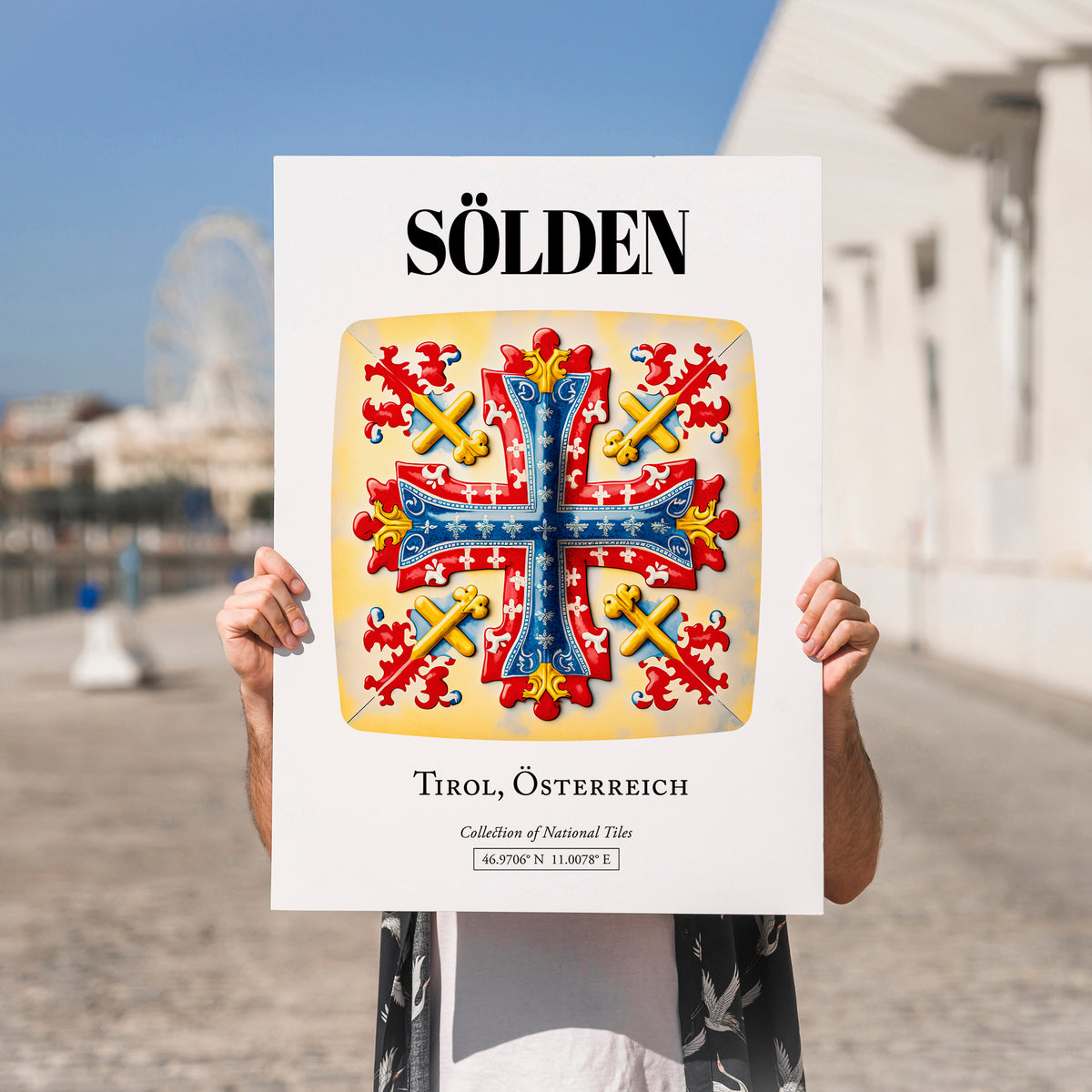 Sölden, Austria – Tourist Destination Poster, no-text version framed in wood