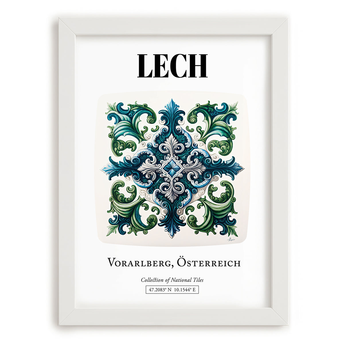 Lech, Austria – Travel Poster, placed in minimal white frame