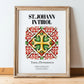 St. Johann In Tirol, Austria – Illustrated Travel Poster, in wooden frame leaning on the floor