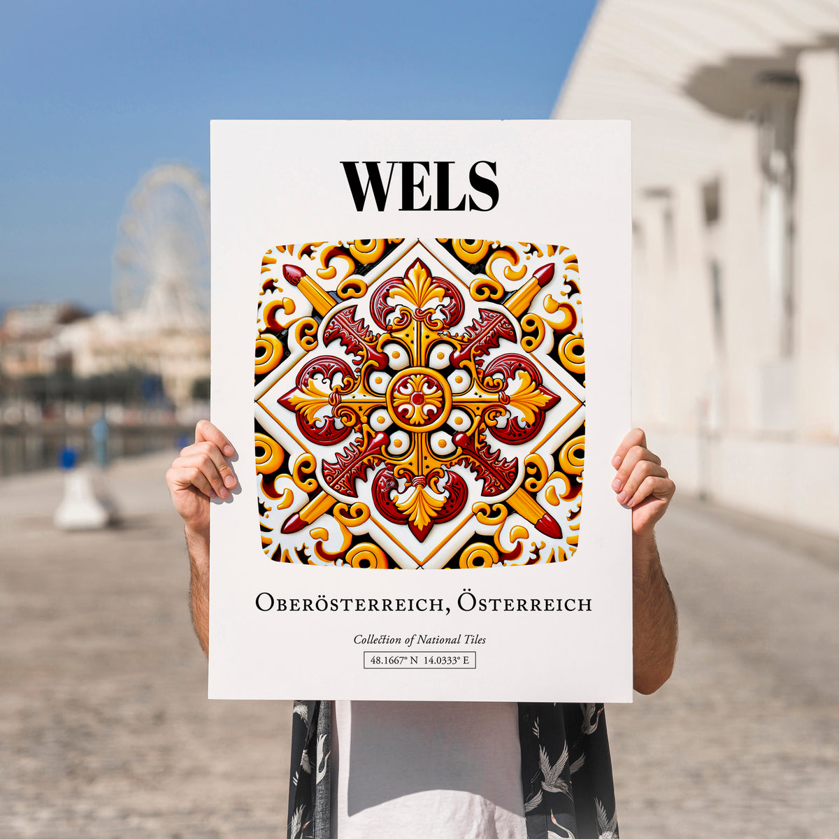 Wels, Austria – Travel Poster, no-text version framed in wood