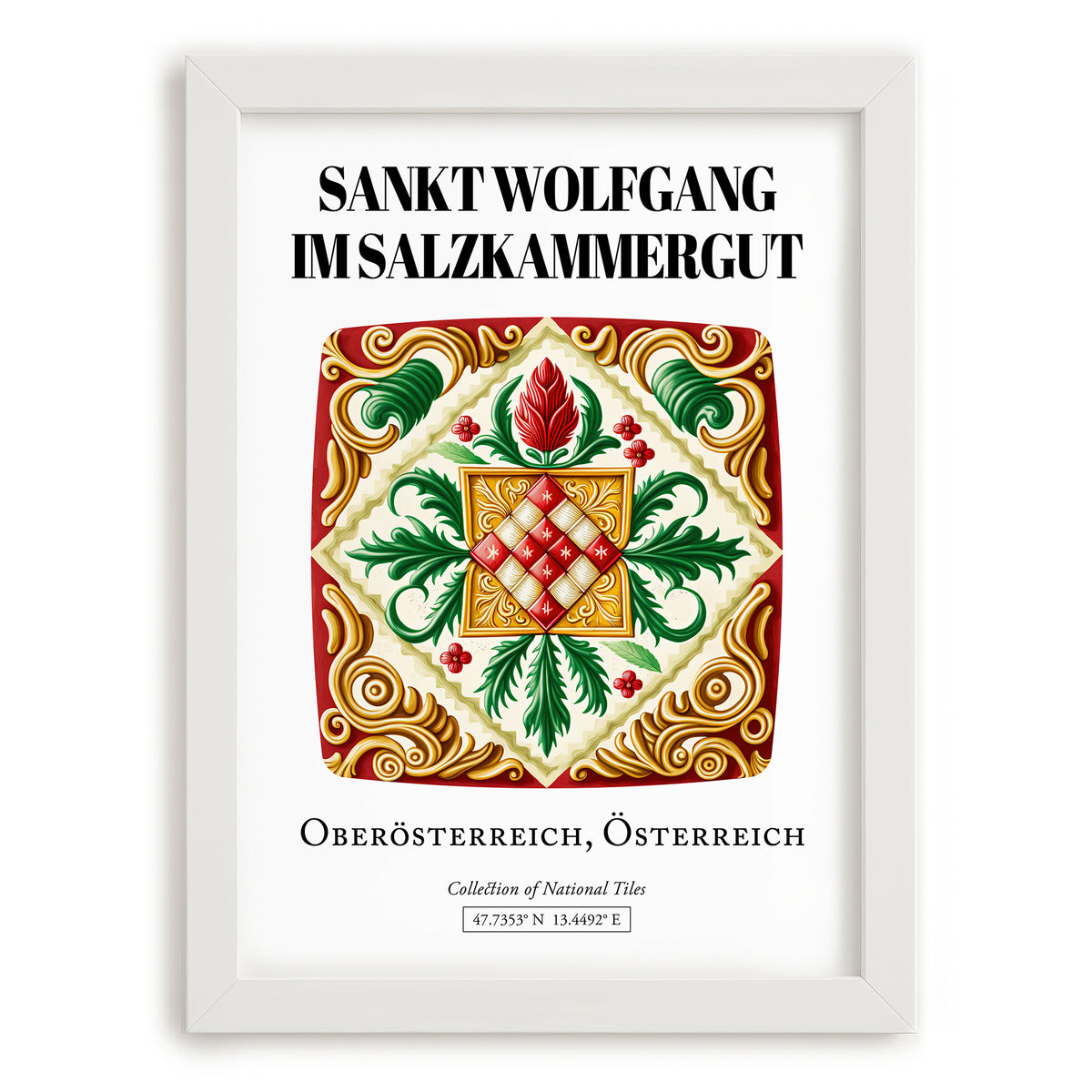 Sankt Wolfgang Im Salzkammergut, Austria – Historic Cities Art Print, placed in minimal white frame