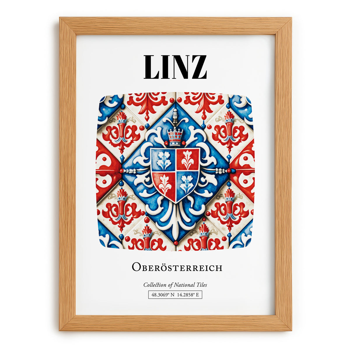 Linz, Austria – Global Cities Wall Print, set in oak frame