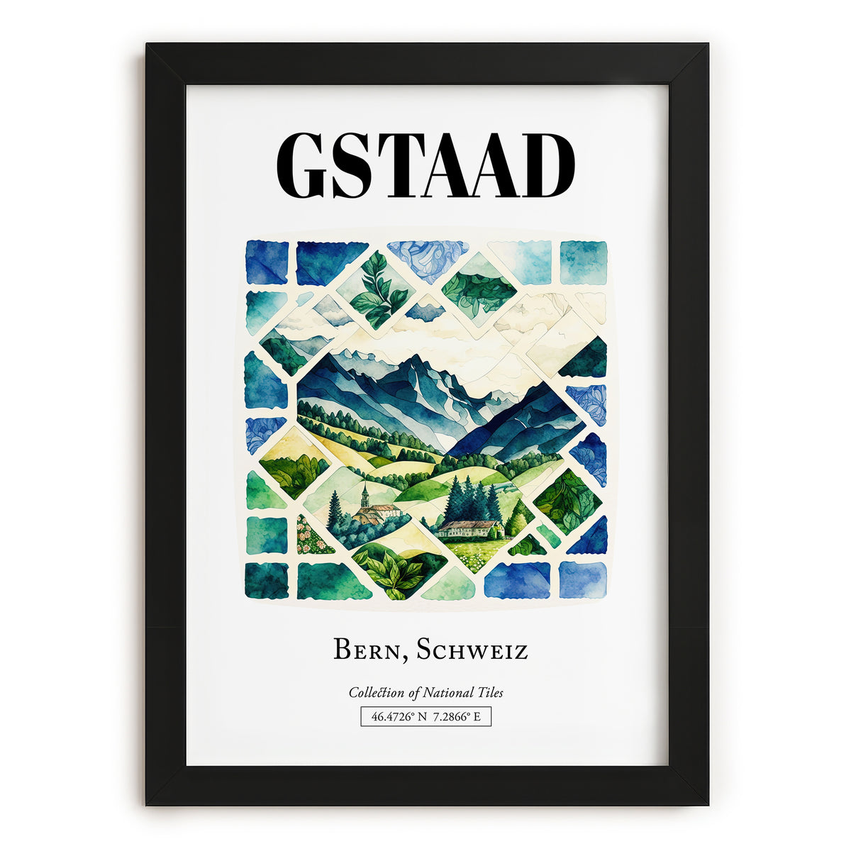 Gstaad, Switzerland – Wanderlust-Inspired Poster, in sleek black frame
