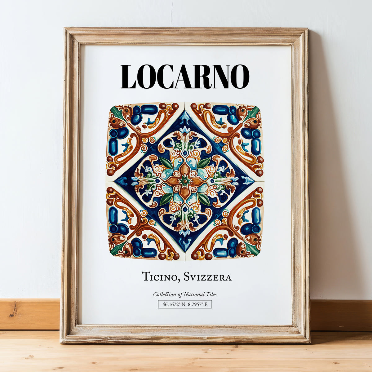 Locarno, Switzerland – Away From Home Poster, in wooden frame leaning on the floor