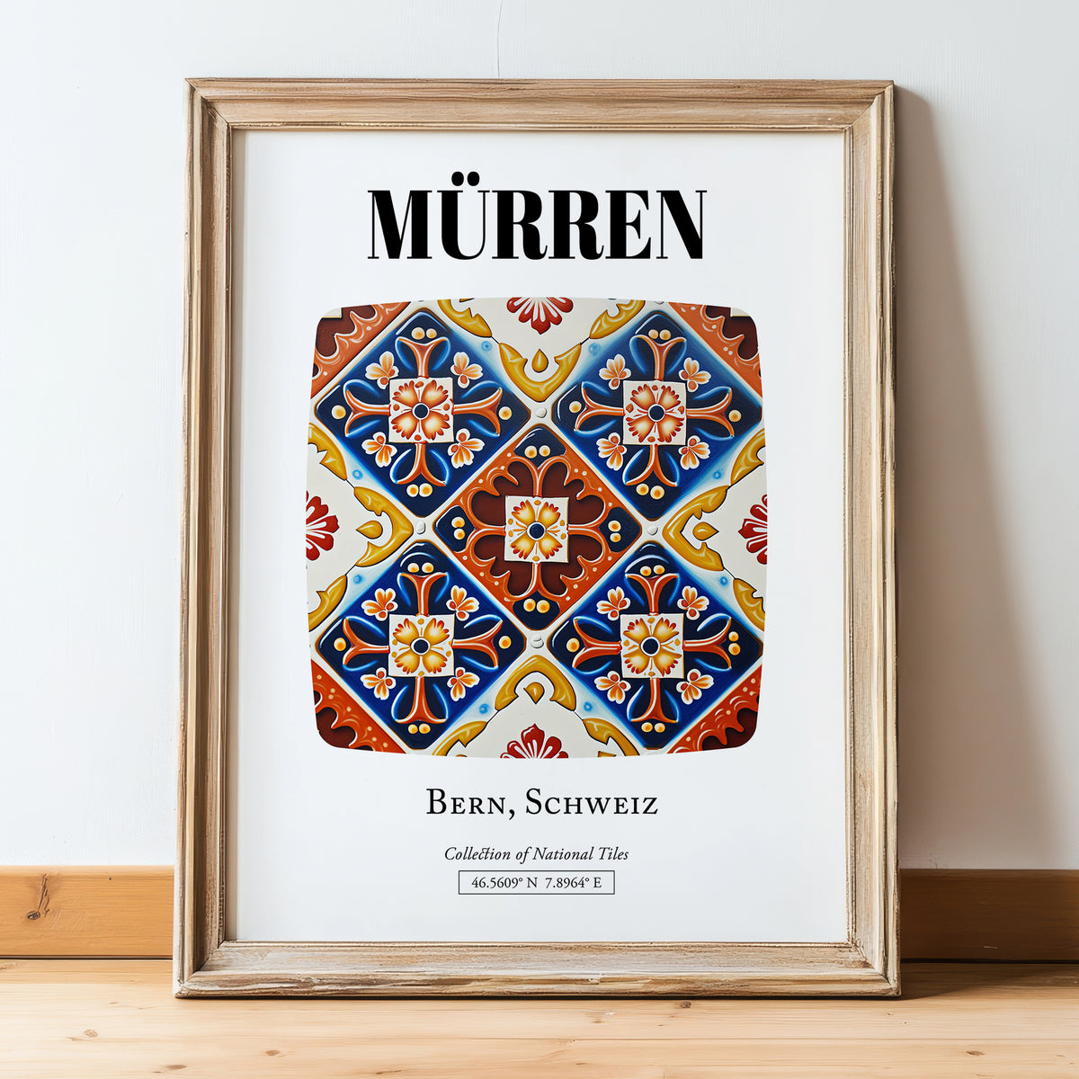 Mürren, Switzerland – Travel Print, in wooden frame leaning on the floor