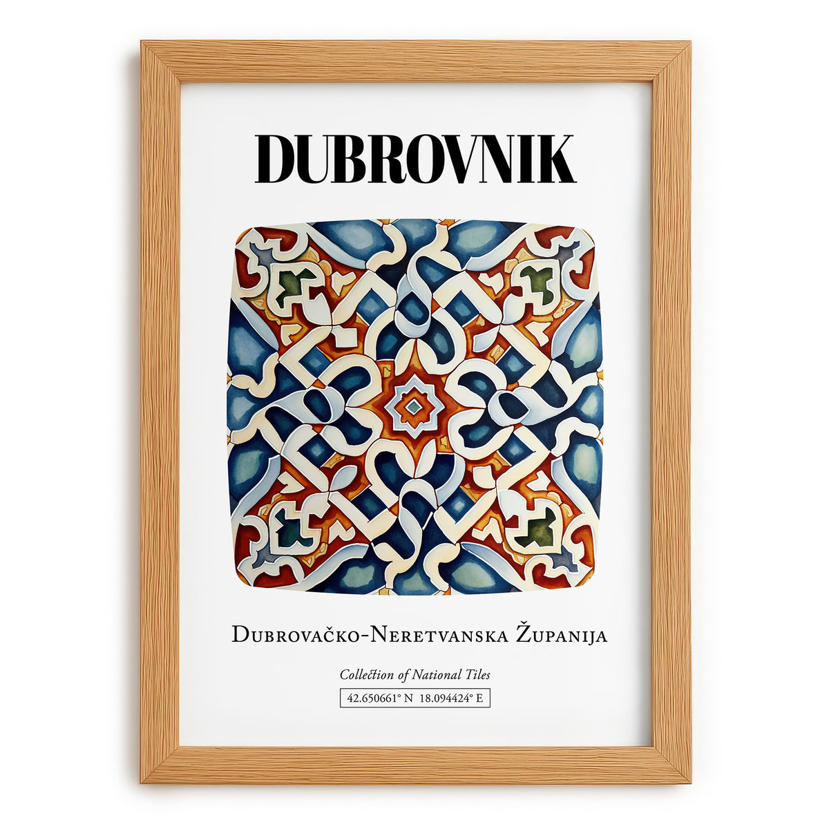 Dubrovnik, Croatia – Travel Poster, set in oak frame