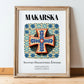 Makarska, Croatia – Retro Travel Poster, in wooden frame leaning on the floor