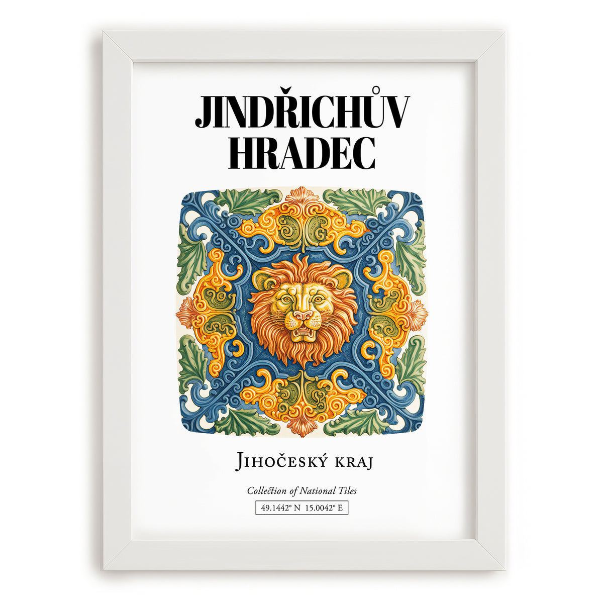 Jindřichův Hradec, Czech Republic – Travel Poster, placed in minimal white frame