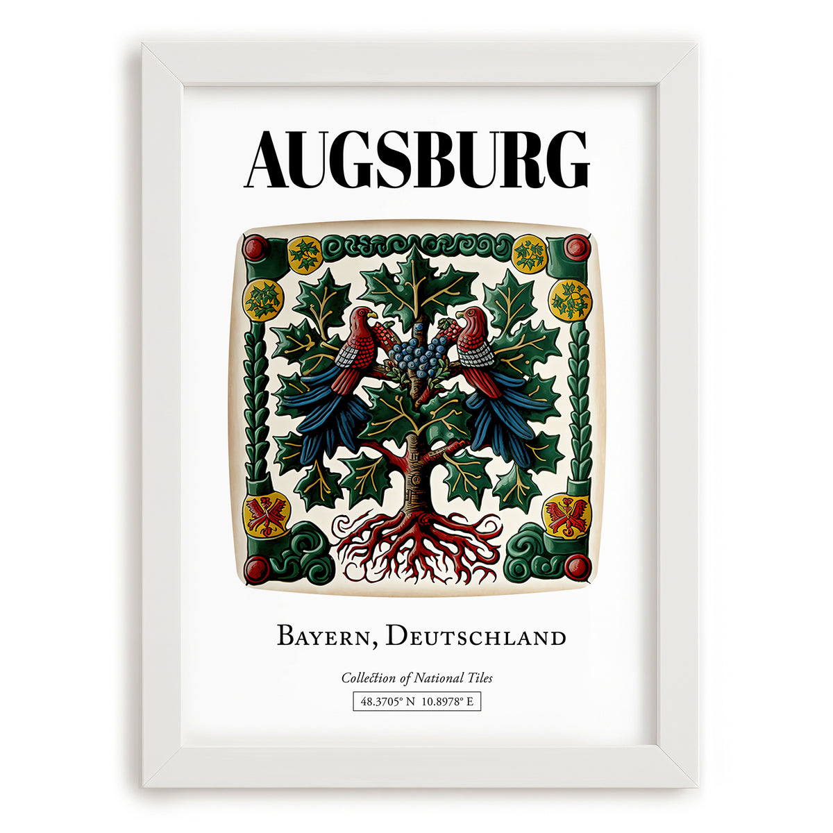 Augsburg, Germany – Travel Poster, placed in minimal white frame