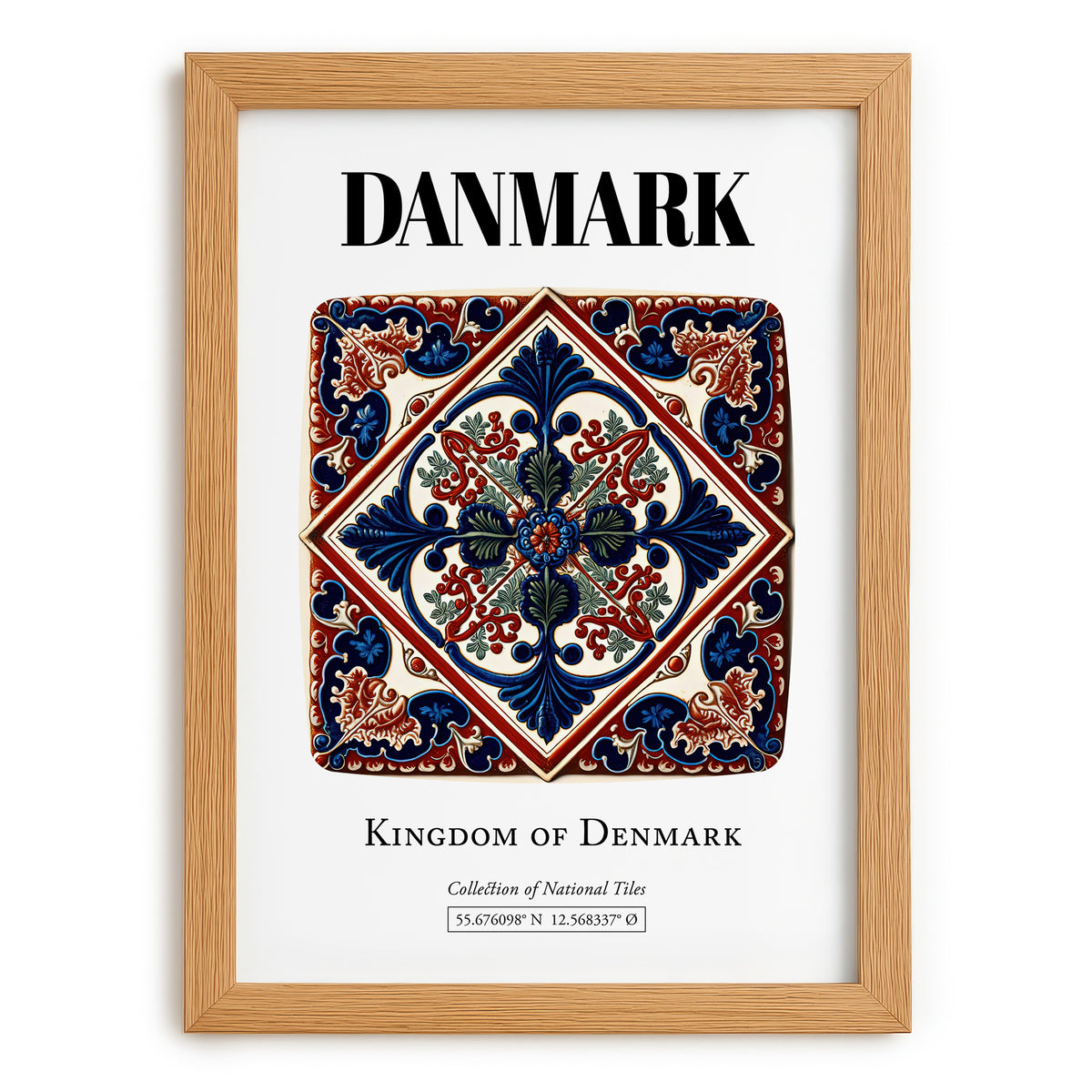 Danmark, Denmark – World Heritage Travel Poster, set in oak frame