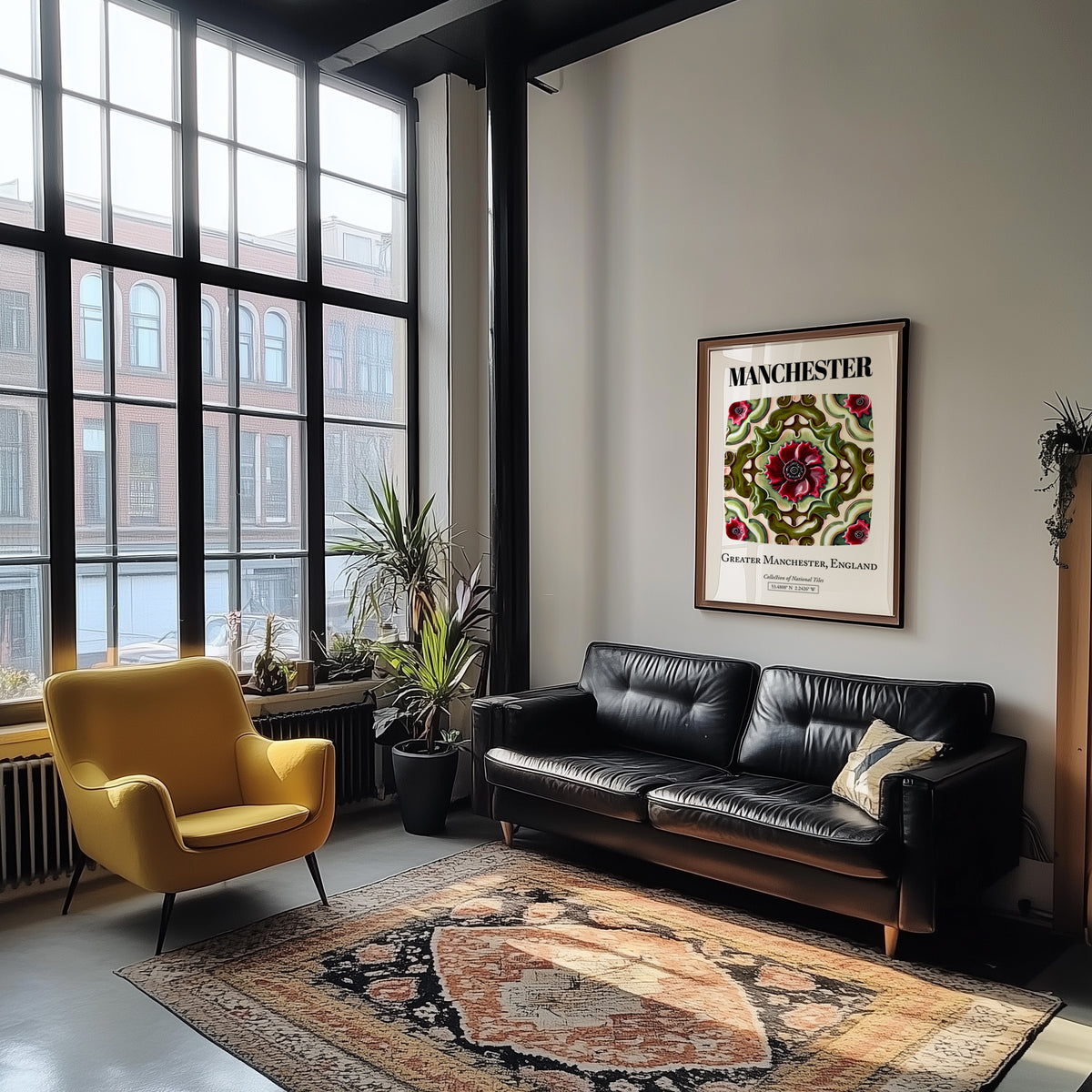 Manchester, England – Illustrated Travel Poster, unframed on coastal sand