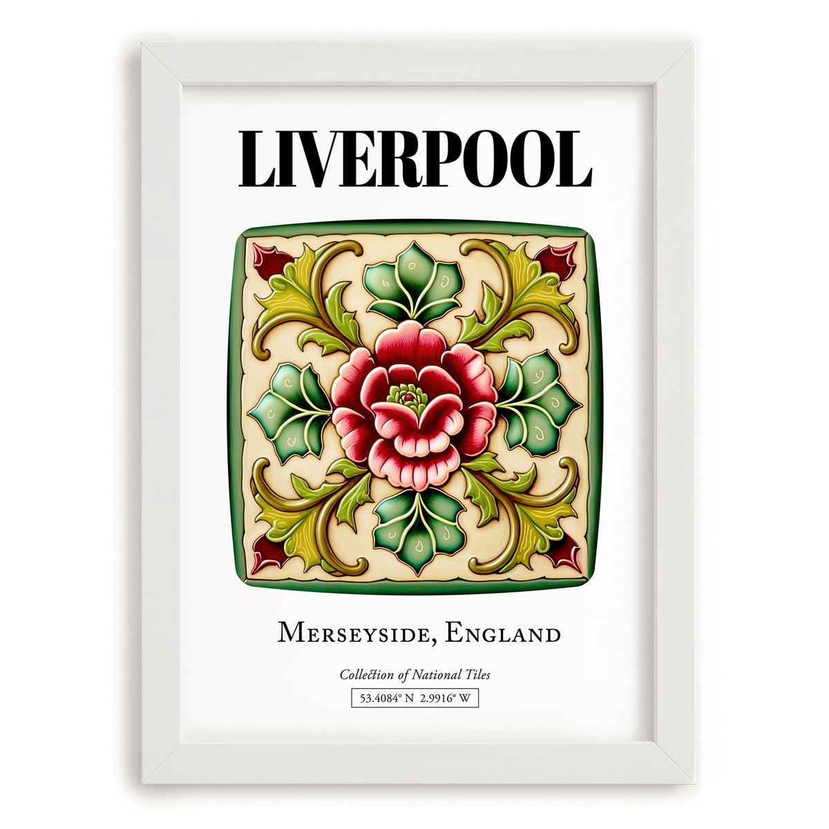 Liverpool, England – Travel Wall Art, placed in minimal white frame