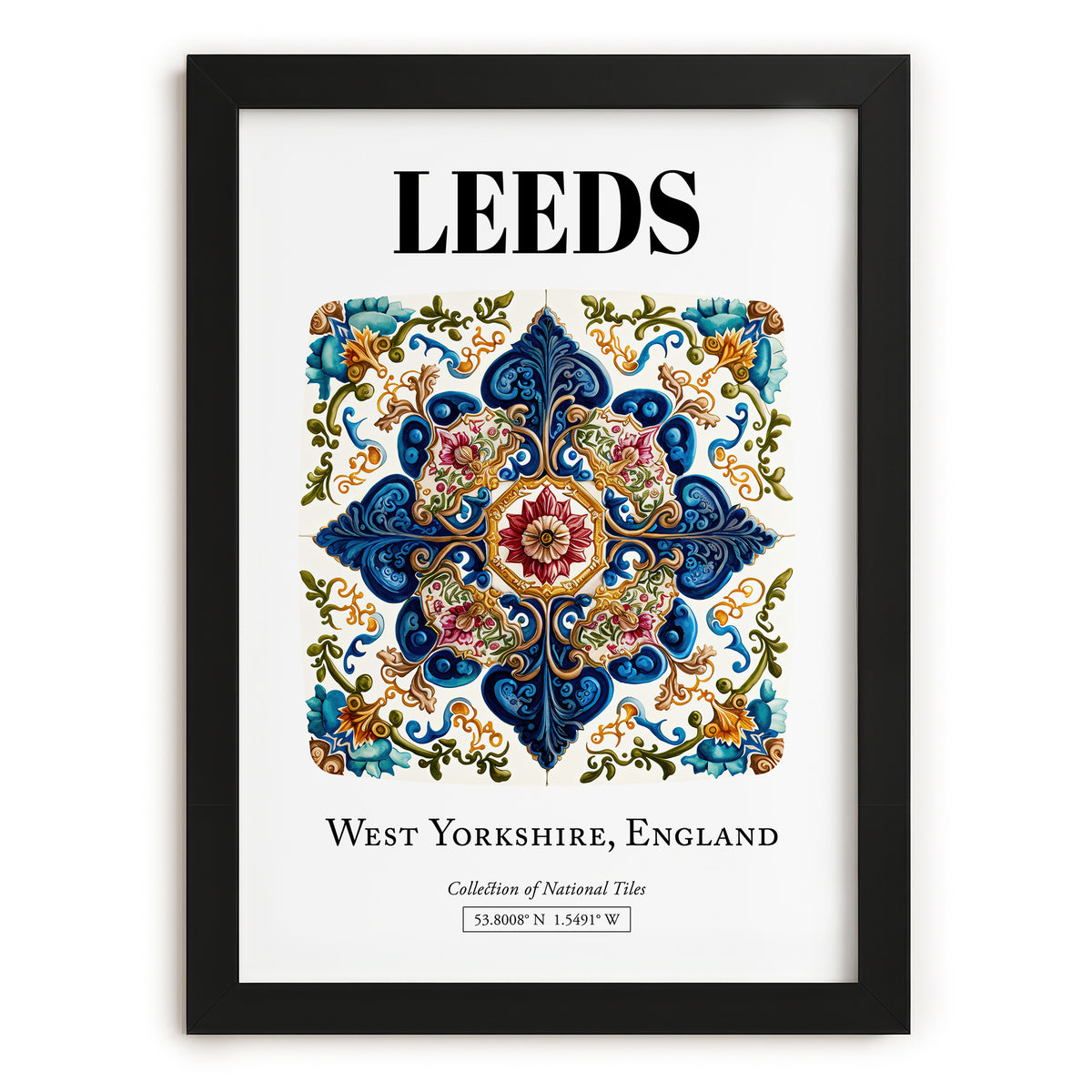 Leeds, England – Vintage Travel Poster, in sleek black frame
