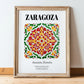 Zaragoza, Spain – Travel Poster, in wooden frame leaning on the floor