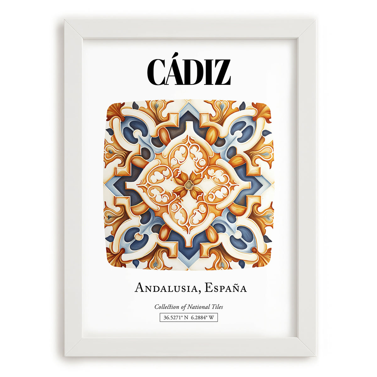 Cádiz, Spain – Travel Poster, placed in minimal white frame