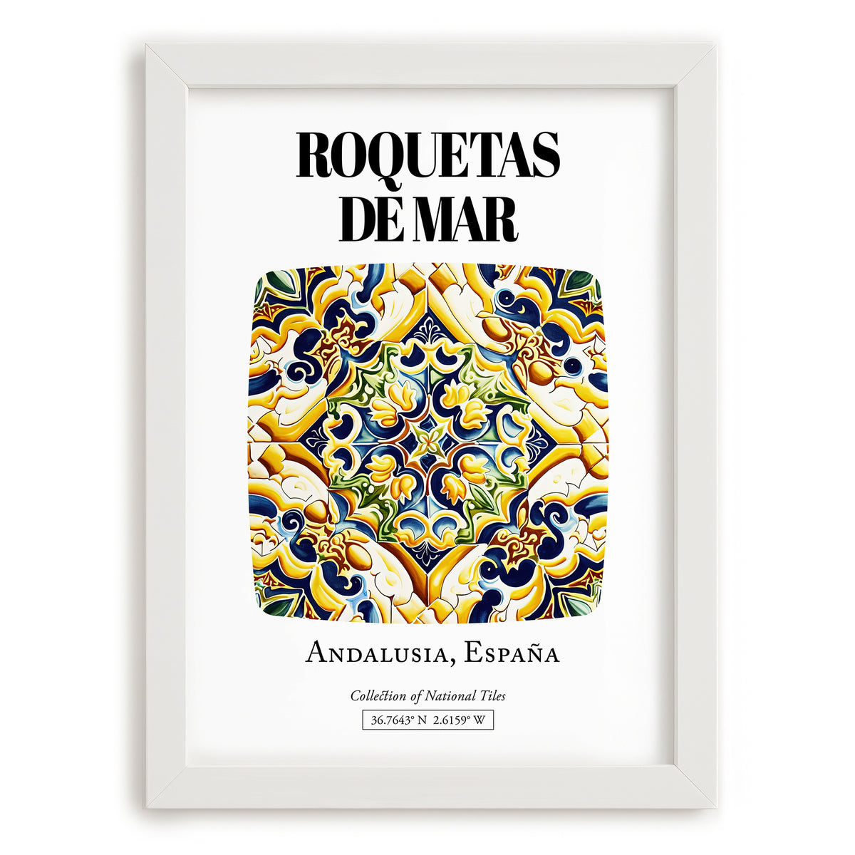 Roquetas De Mar, Spain – National Pride Wall Decor, placed in minimal white frame