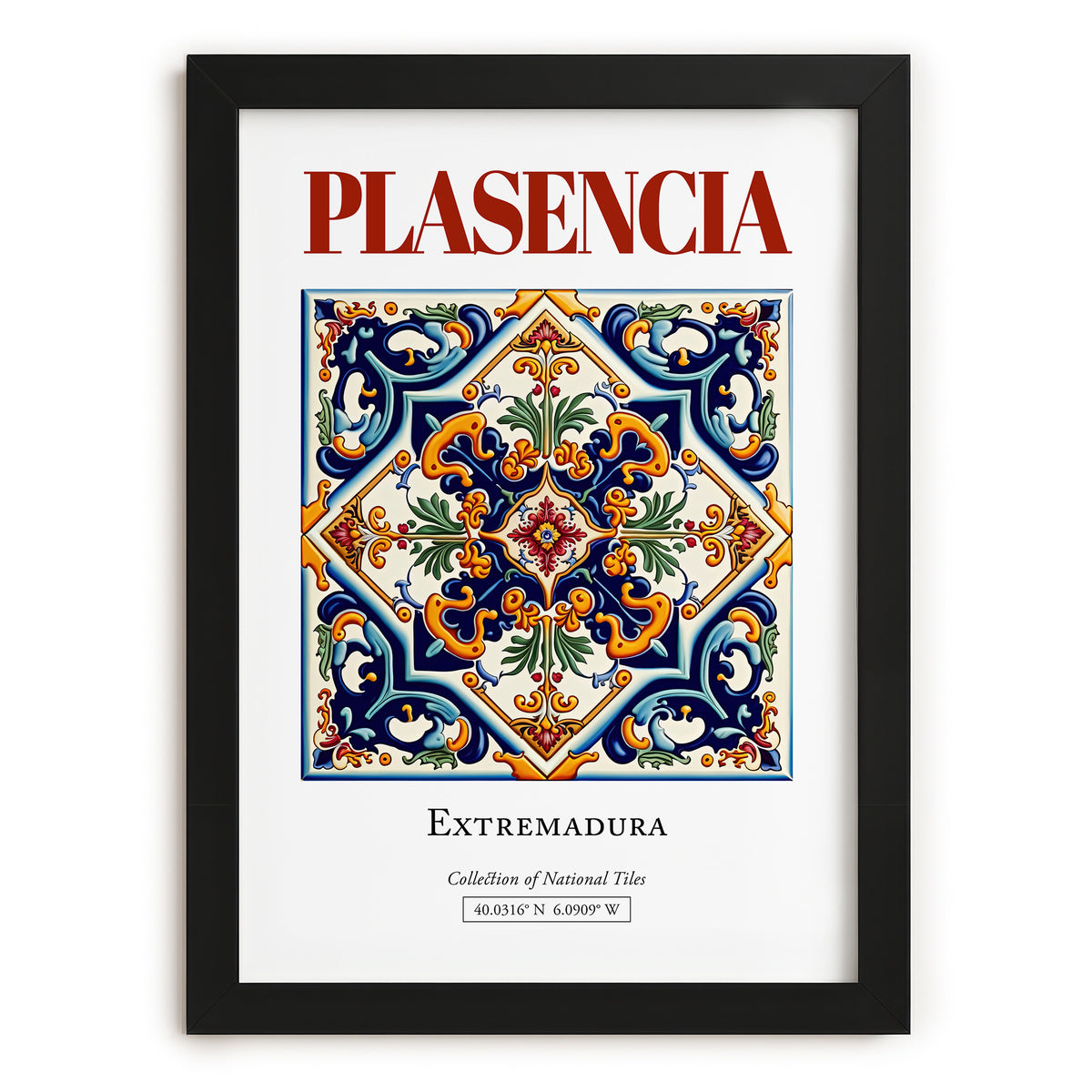 Plasencia, Spain – Travel Wall Decor, in sleek black frame