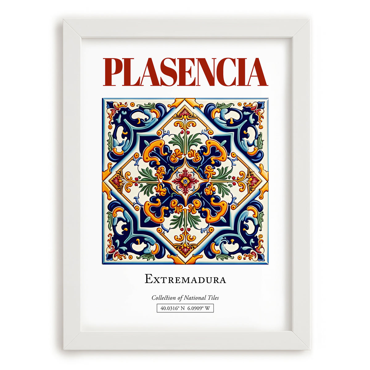 Plasencia, Spain – Travel Wall Decor, placed in minimal white frame