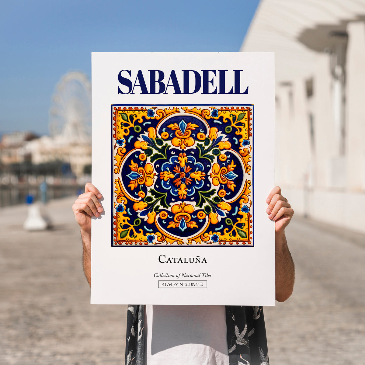 Sabadell, Spain – Cityscape Wall Art, no-text version framed in wood