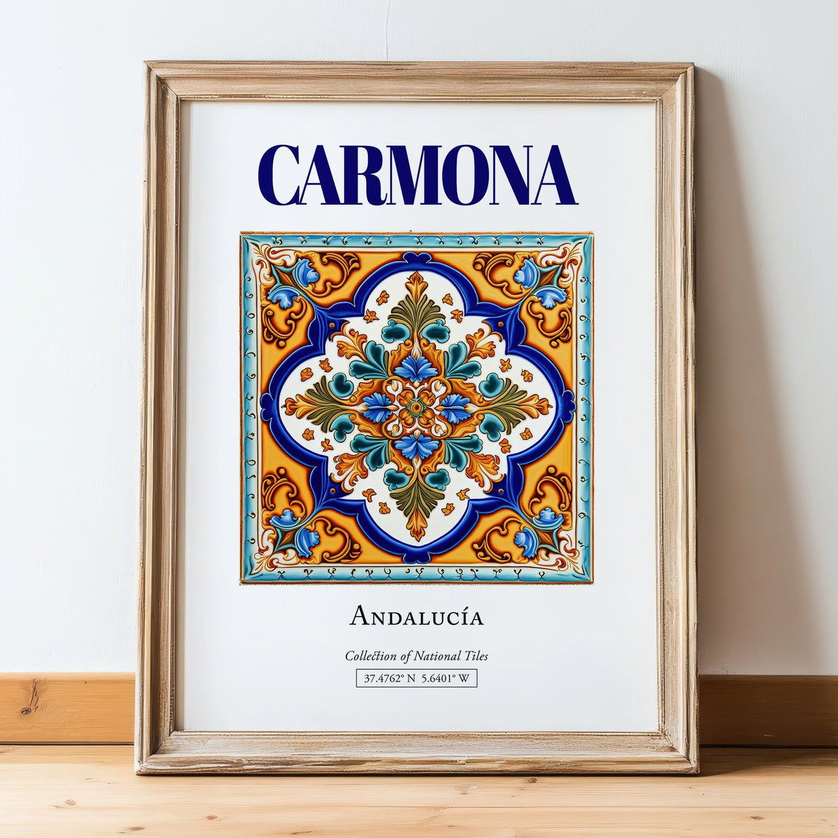 Carmona, Spain – Travel Print, in wooden frame leaning on the floor