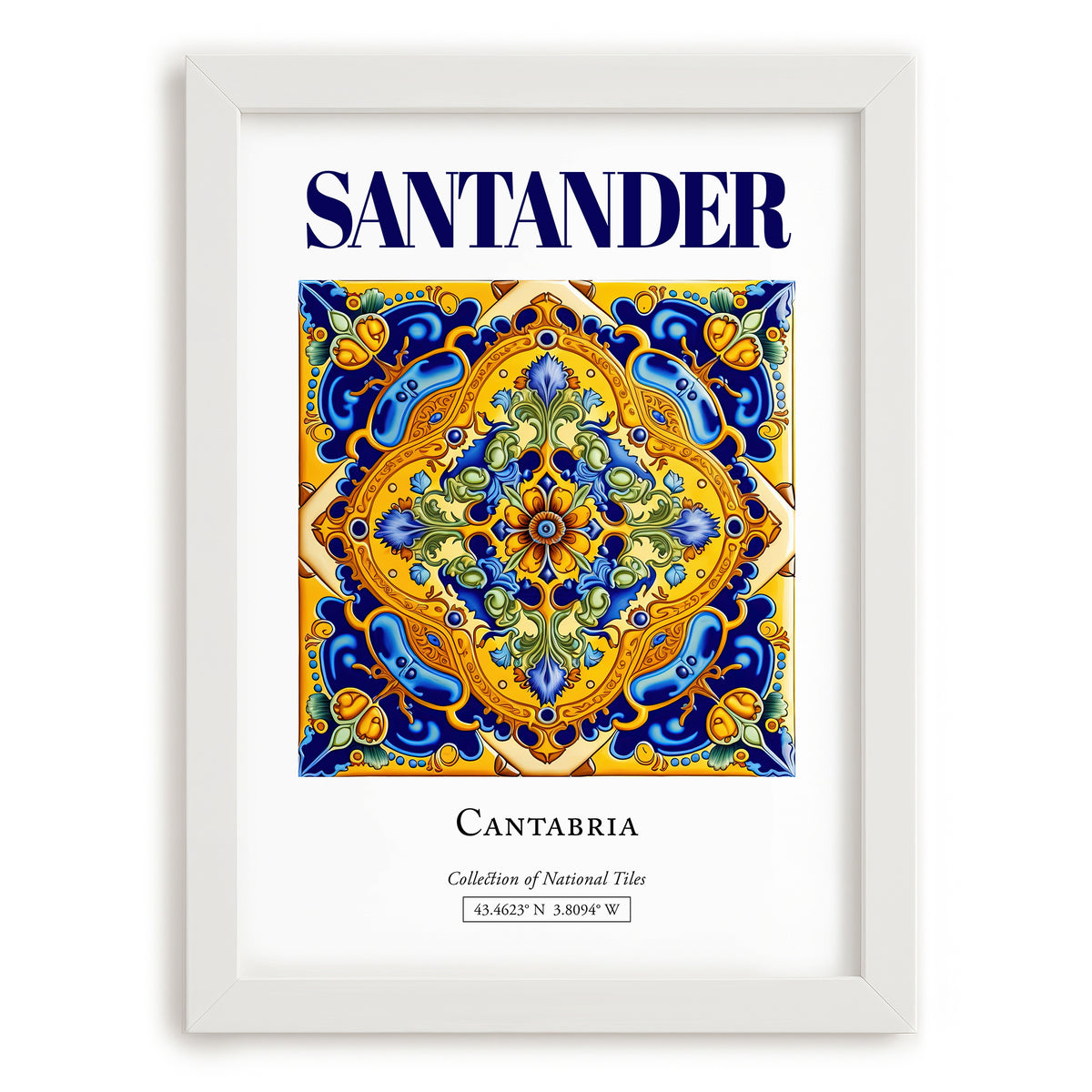 Santander, Spain – Minimalist Travel Print, placed in minimal white frame