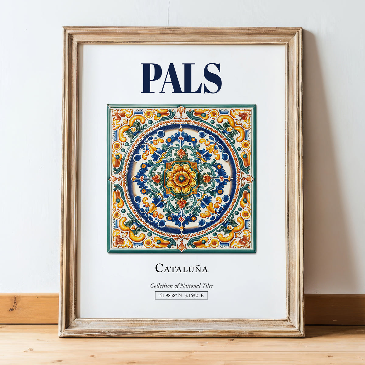 Pals, Spain – Travel Destination Art, in wooden frame leaning on the floor