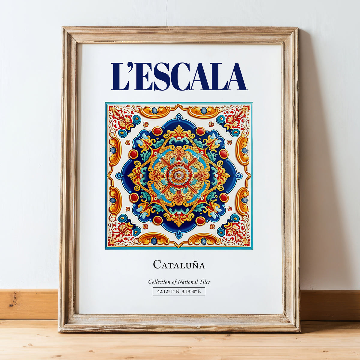 L'Escala, Spain – Travel Print, in wooden frame leaning on the floor