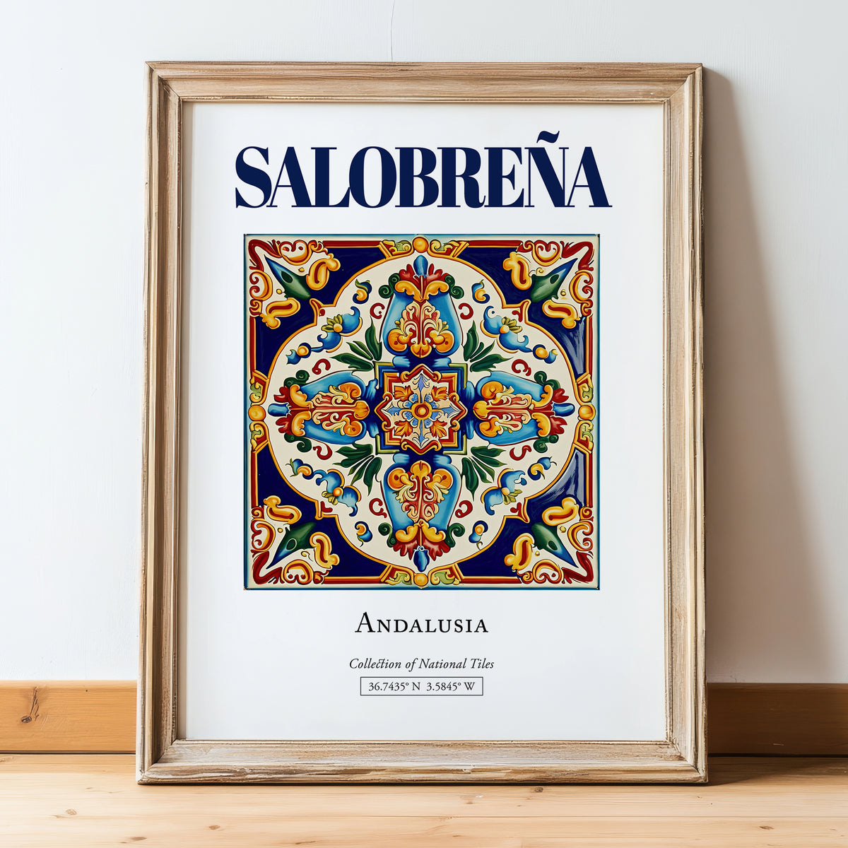Salobreña, Spain – Travel Wall Decor, in wooden frame leaning on the floor