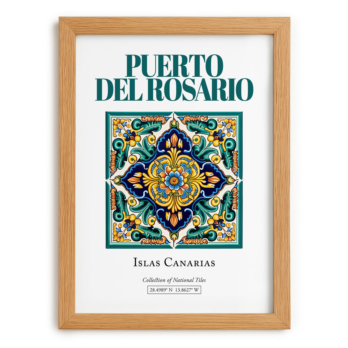 Puerto del Rosario, Spain – Minimalist Travel Print, set in oak frame