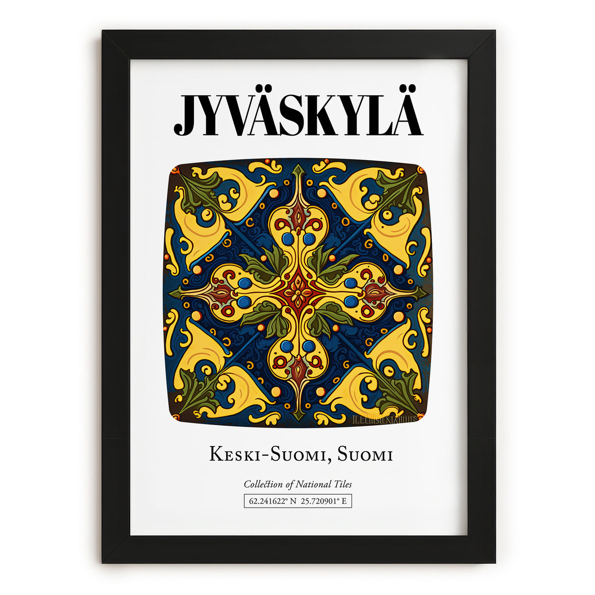 Jyväskylä, Finland – Illustrated Travel Poster, in sleek black frame