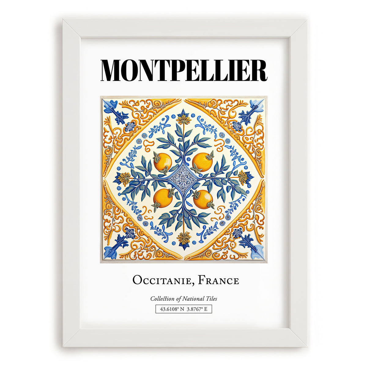 Montpellier, France – Architectural Travel Art, placed in minimal white frame