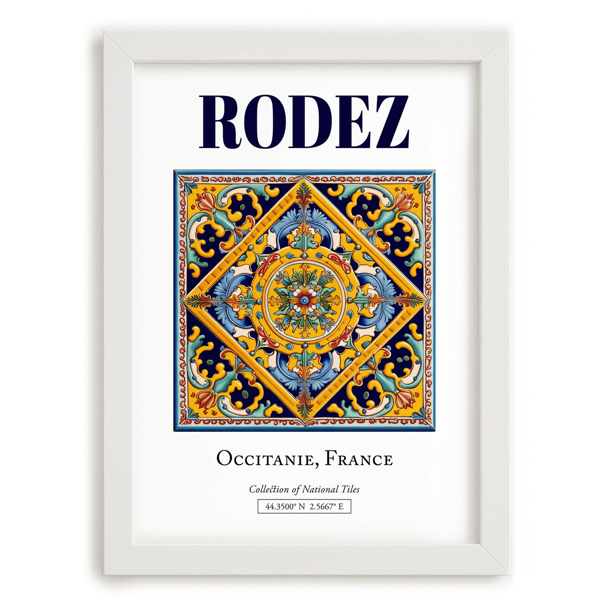 Rodez, France – Travel Print, placed in minimal white frame