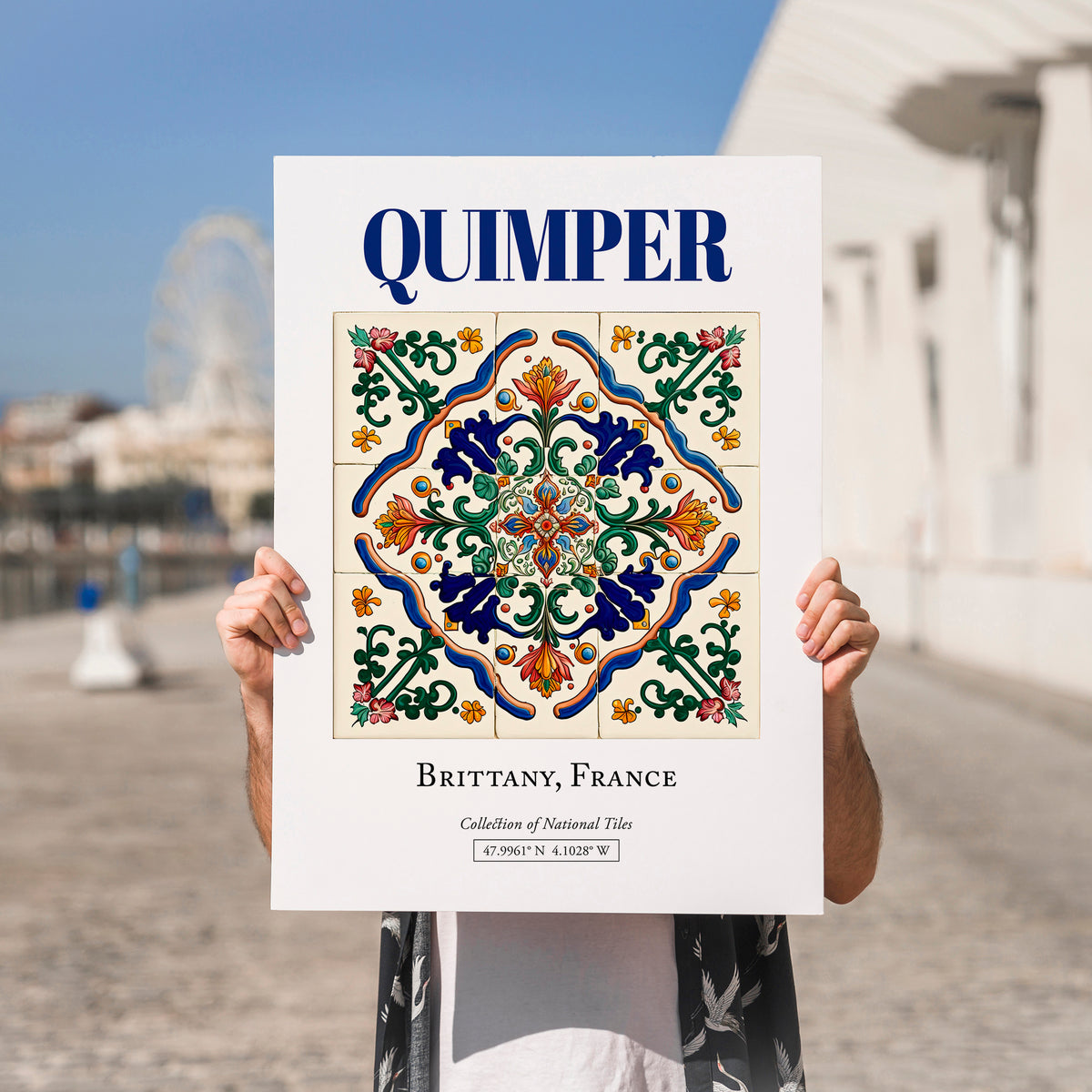 Quimper, France – Retro Travel Poster, no-text version framed in wood