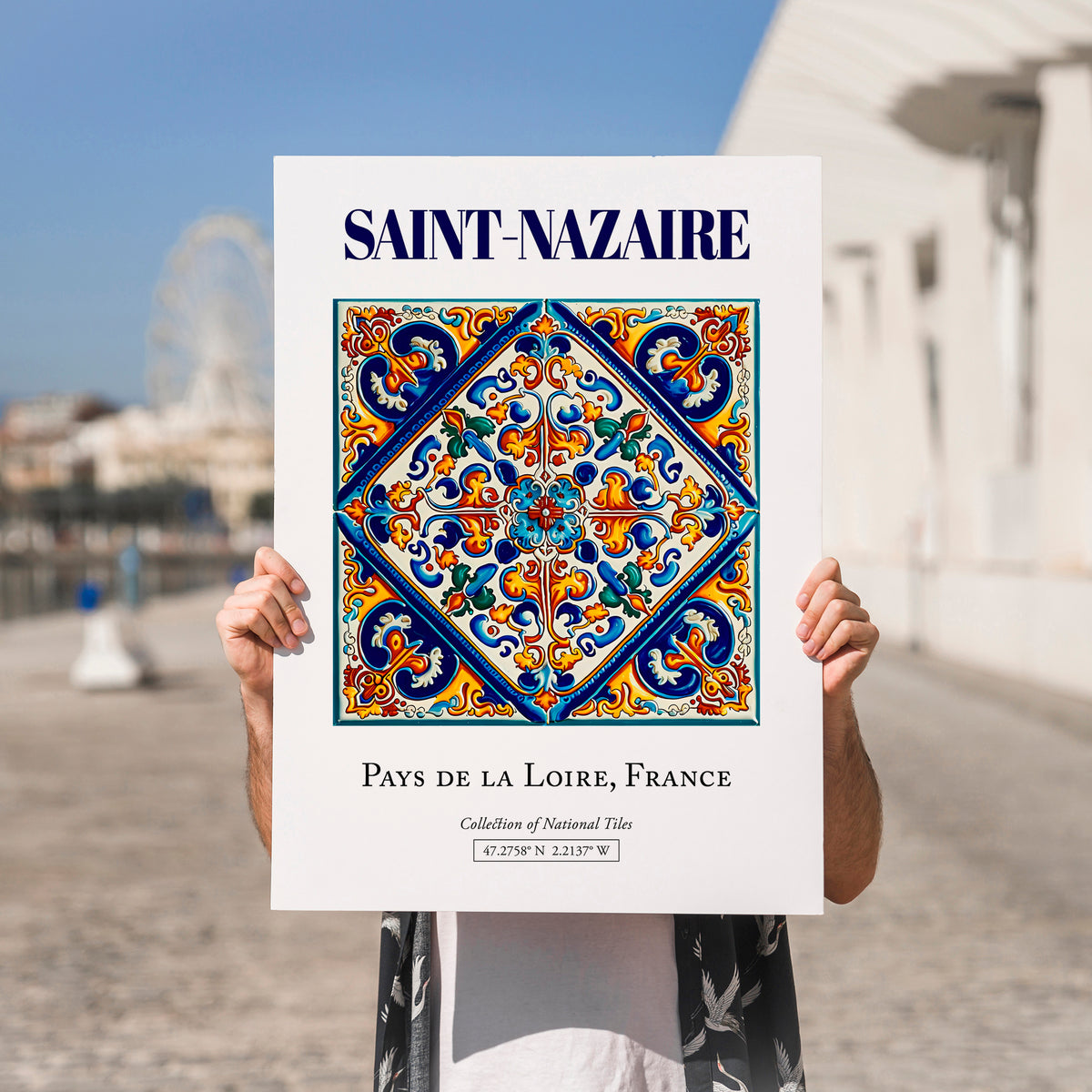 Saint-Nazaire, France – Travel Poster, no-text version framed in wood