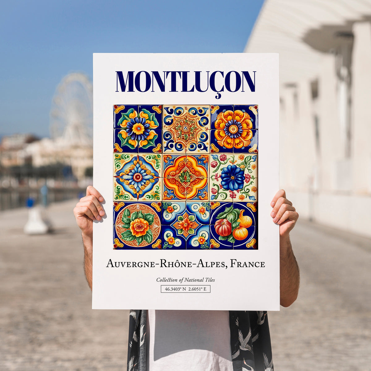 Montluçon, France – Travel Wall Art, no-text version framed in wood