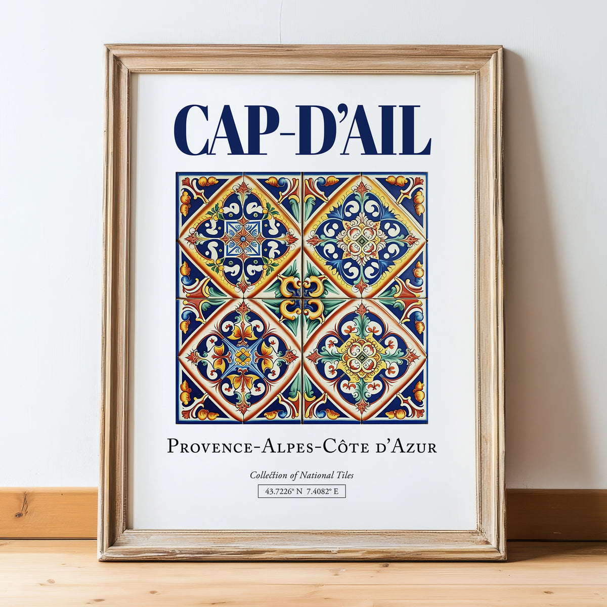 Cap-d'Ail, France – Cultural Heritage Wall Art, in wooden frame leaning on the floor