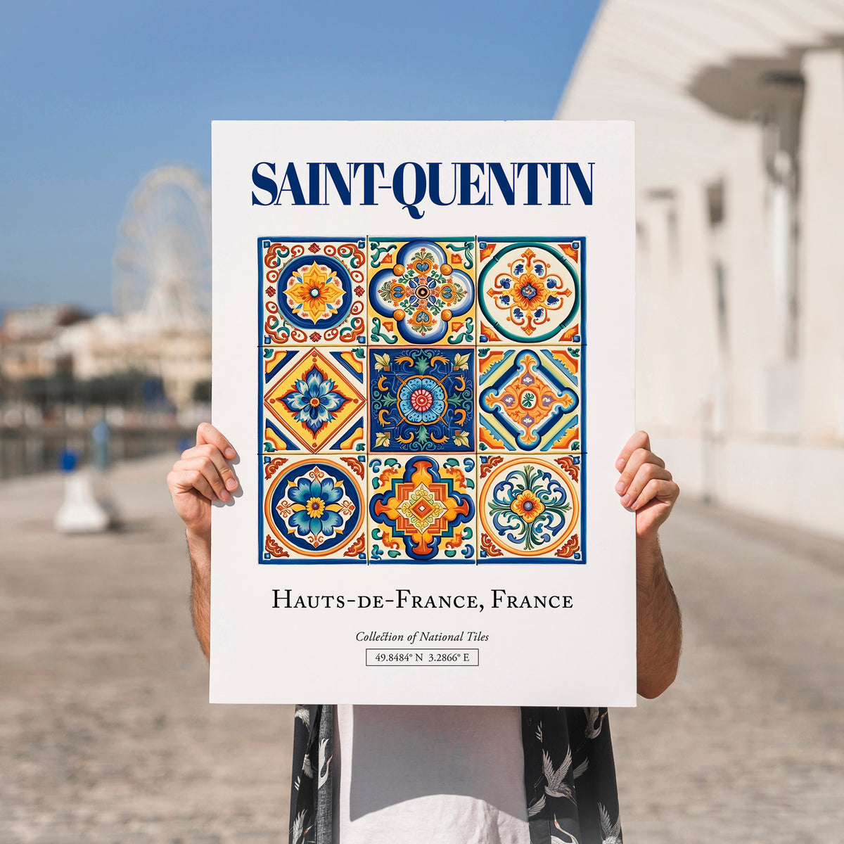 Saint-Quentin, France – Travel Poster, no-text version framed in wood