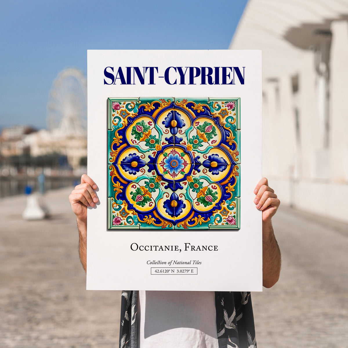 Saint-Cyprien, France – World Heritage Travel Poster, no-text version framed in wood