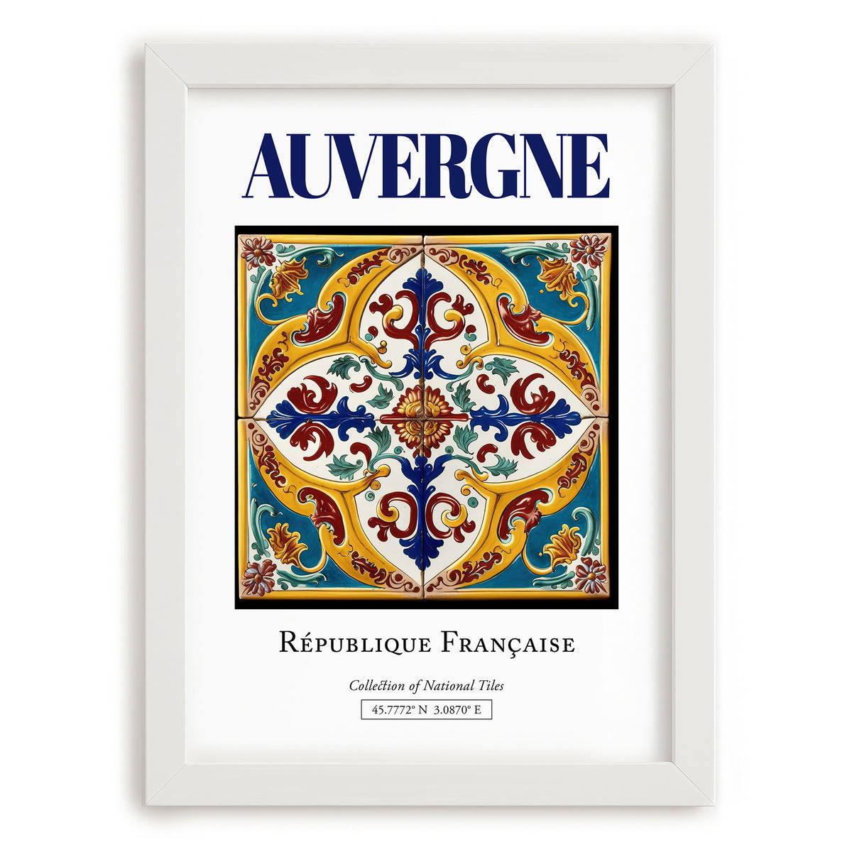 Auvergne, France – Travel Poster, placed in minimal white frame