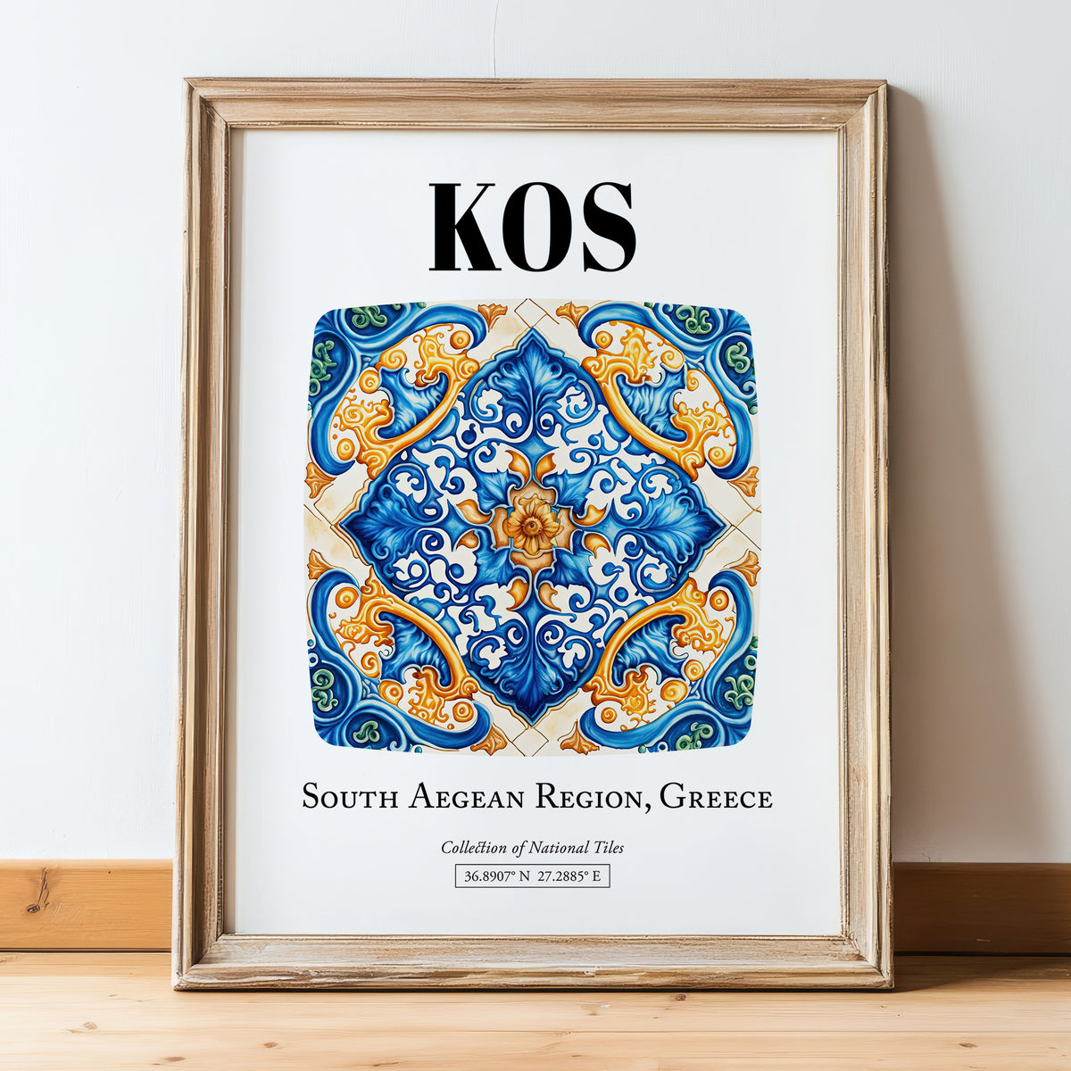Kos, Greece – Global Cities Wall Print, in wooden frame leaning on the floor