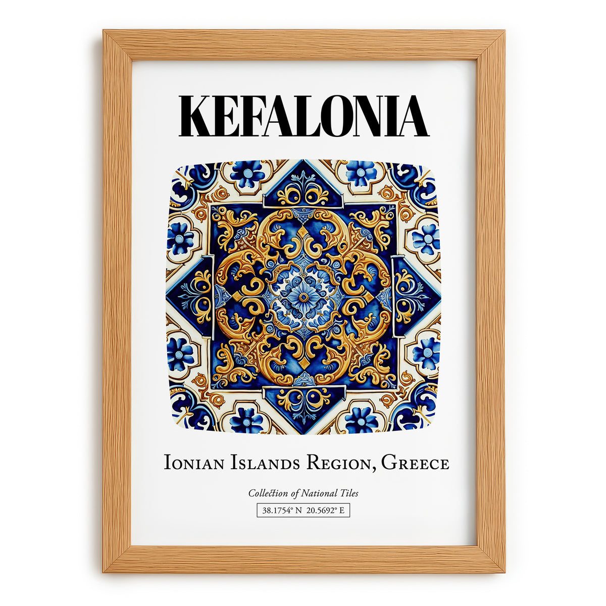 Kefalonia, Greece – Minimalist Travel Print, set in oak frame