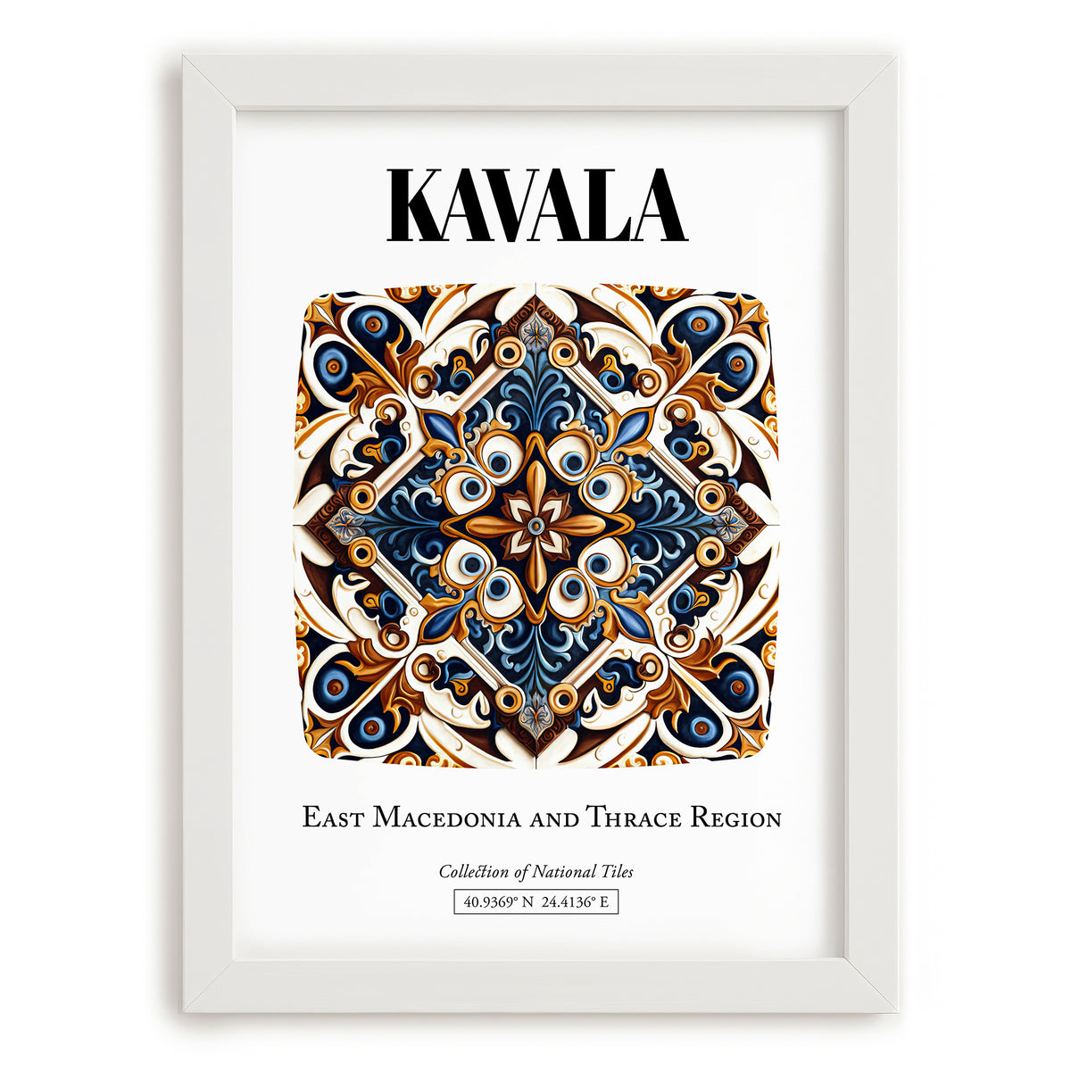 Kavala, Greece – Travel Print, placed in minimal white frame