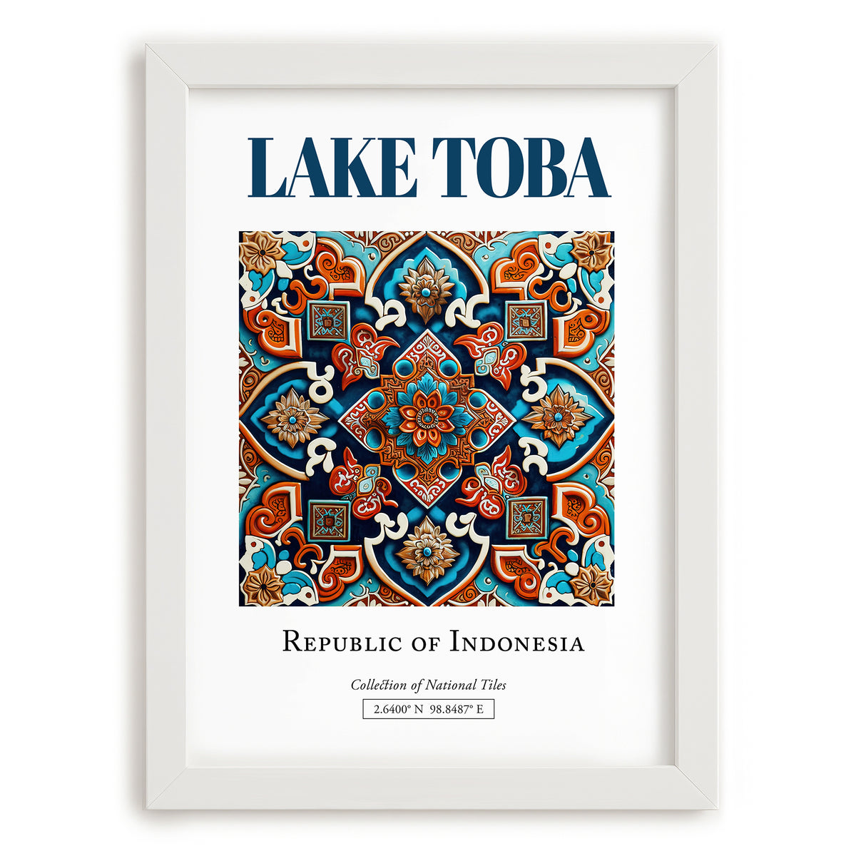 Lake Toba, Indonesia – Travel Poster, placed in minimal white frame